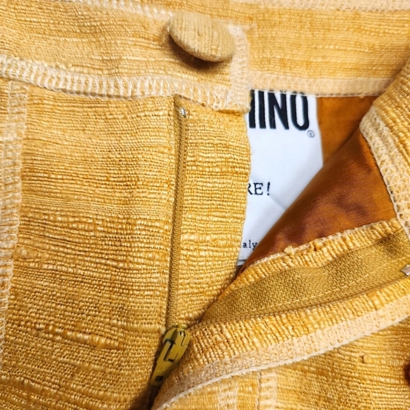 MOSCHINO COUTURE Vintage Yellow Mustard Silk Linen Blend Knit Mini Skirt SZ 6 - Picture 10 of 16